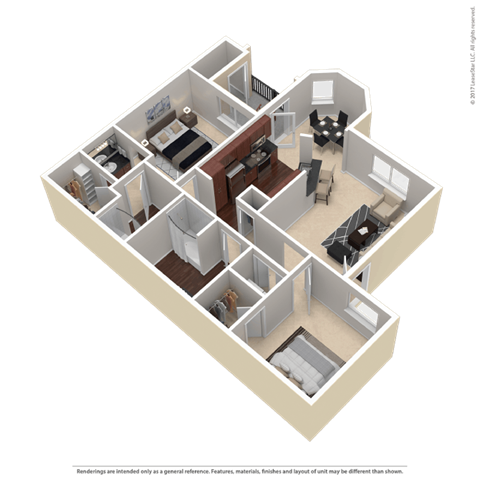 Floor plan for 2 beds, 2 baths, 1101 sqft